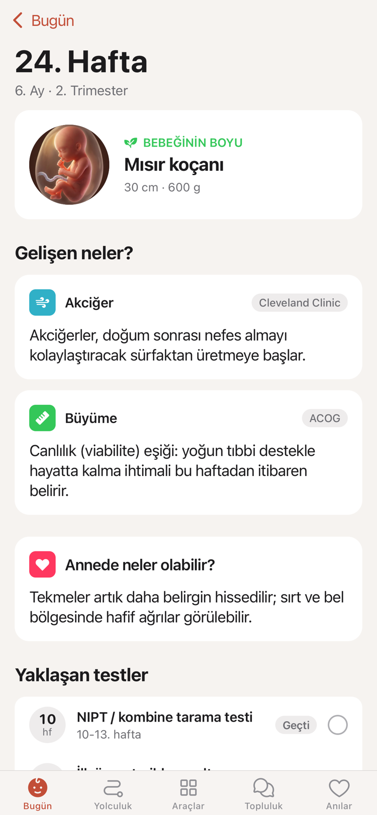 Bu Hafta ekranı: gelişim notları, her notun yanında kaynak etiketi.
